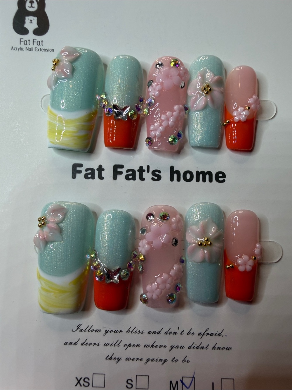 Light Blue & Pink Floral Acrylic Nail Set